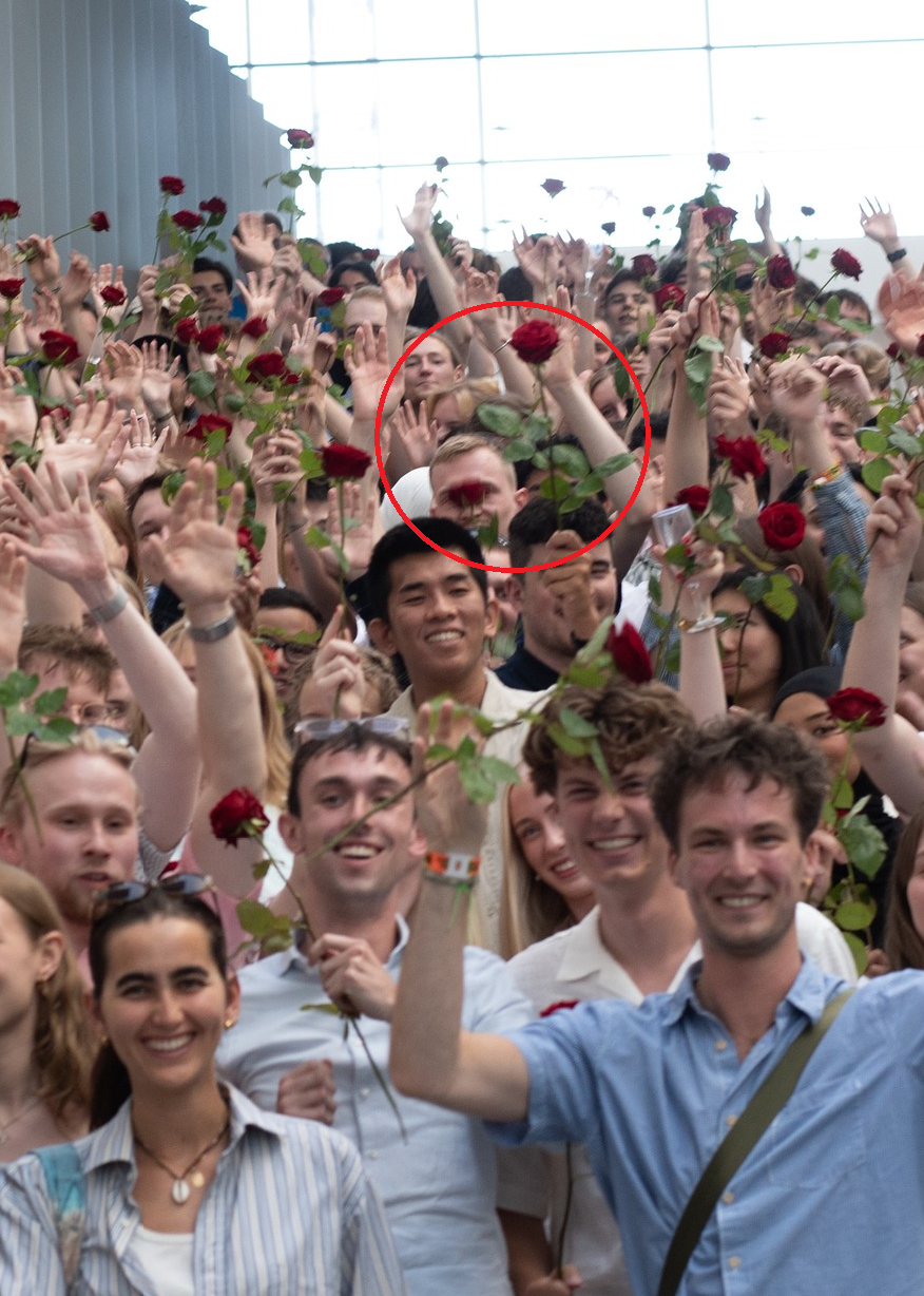 Graduation celebration at IT University of Copenhagen, with Markus circled in red